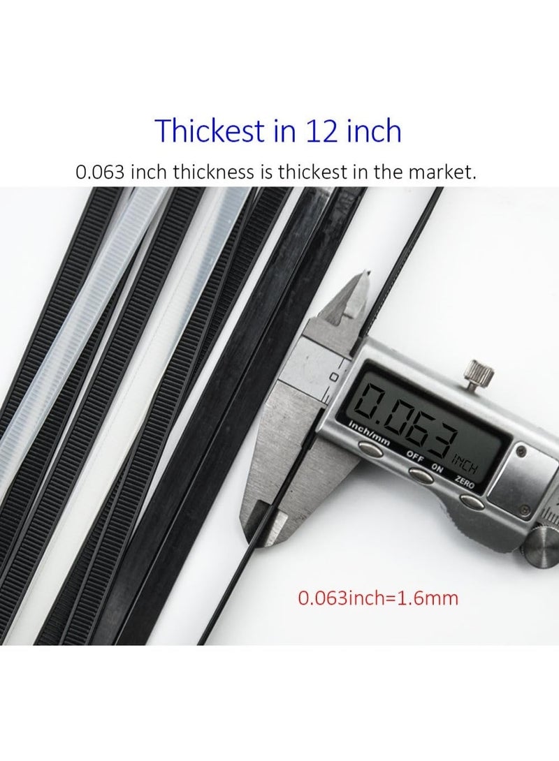 Cable Zip Ties Heavy Duty 12 Inch, Ultra Strong Plastic Wire Ties with 120 Pounds Tensile Strength, 100 Pieces, Nylon Tie Wraps with 0.3 Inch Width in Black & White, Indoor and Outdoor UV Resi - Image 2